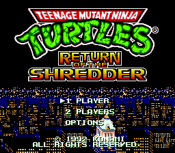 Teenage Mutant Ninja Turtles - Return of the Shredder (Japan) Title Screen